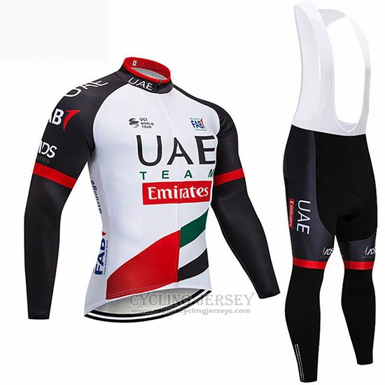 2019 Cycling Jersey UCI World Champion Uae White Black Red Long Sleeve and Bib Tight